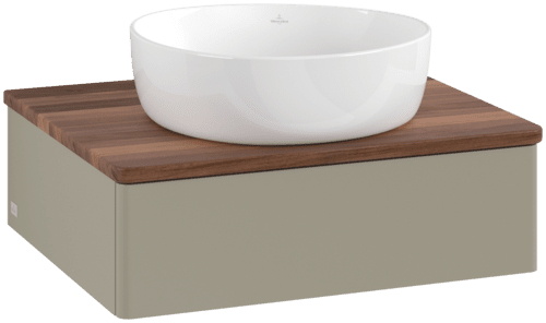 Obrázek VILLEROY BOCH Toaletní skříňka Antao, 1 zásuvka, 600 x 190 x 500 mm, přední strana bez konstrukce, Stone Grey Matt Lacquer / Warm Walnut #K07012HK