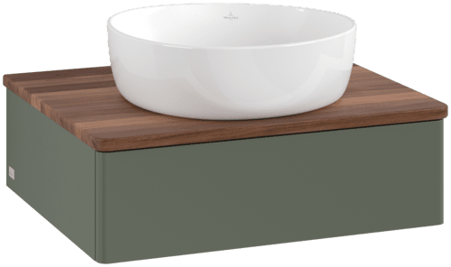 Obrázek VILLEROY BOCH Toaletní stolek Antao, 1 zásuvka, 600 x 190 x 500 mm, přední strana bez konstrukce, listově zelený matný lak / teplý ořech #K07012HL