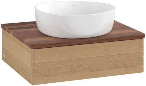 Obrázek VILLEROY BOCH Toaletní stolek Antao, 1 zásuvka, 600 x 190 x 500 mm, přední strana bez konstrukce, dub medový / ořech teplý #K07012HN