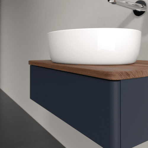 Bild von VILLEROY BOCH Antao Waschbeckenunterschrank, 1 Auszug, 600 x 190 x 500 mm, Front ohne Struktur, Midnight Blue Matt Lacquer / Warm Walnut #K07012HG