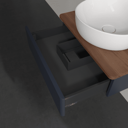 Bild von VILLEROY BOCH Antao Waschbeckenunterschrank, 1 Auszug, 600 x 190 x 500 mm, Front ohne Struktur, Midnight Blue Matt Lacquer / Warm Walnut #K07012HG