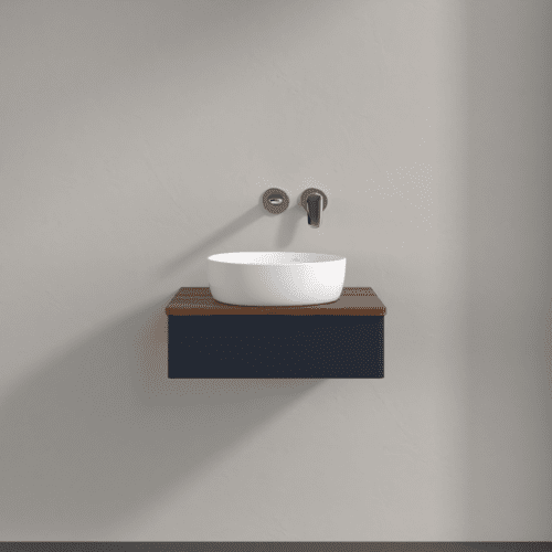 Bild von VILLEROY BOCH Antao Waschbeckenunterschrank, 1 Auszug, 600 x 190 x 500 mm, Front ohne Struktur, Midnight Blue Matt Lacquer / Warm Walnut #K07012HG