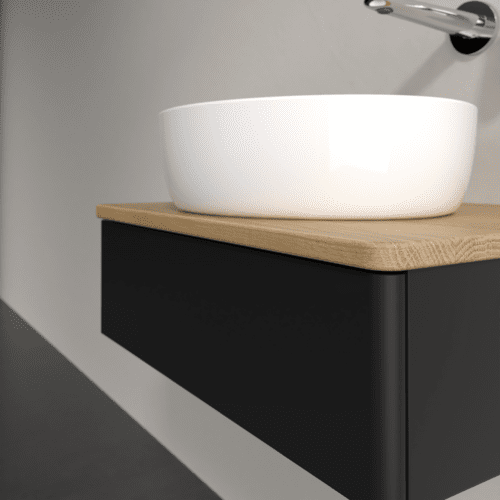 Bild von VILLEROY BOCH Antao Waschbeckenunterschrank, 1 Auszug, 600 x 190 x 500 mm, Front ohne Struktur, Black Matt Lacquer / Honey Oak #K07011PD
