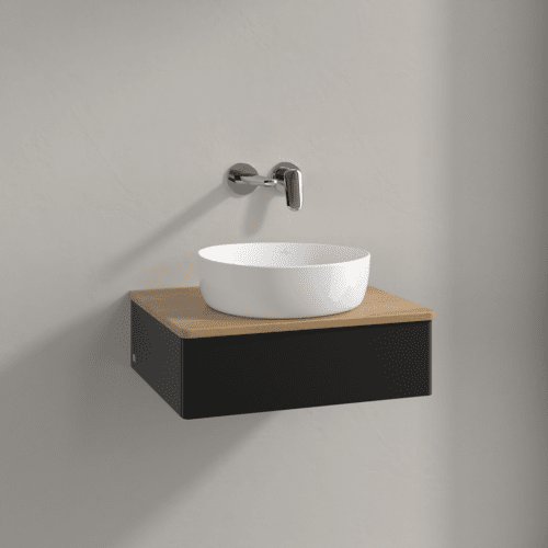 Bild von VILLEROY BOCH Antao Waschbeckenunterschrank, 1 Auszug, 600 x 190 x 500 mm, Front ohne Struktur, Black Matt Lacquer / Honey Oak #K07011PD