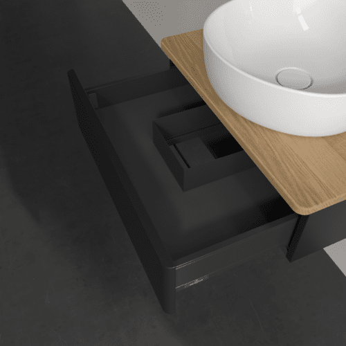 Bild von VILLEROY BOCH Antao Waschbeckenunterschrank, 1 Auszug, 600 x 190 x 500 mm, Front ohne Struktur, Black Matt Lacquer / Honey Oak #K07011PD