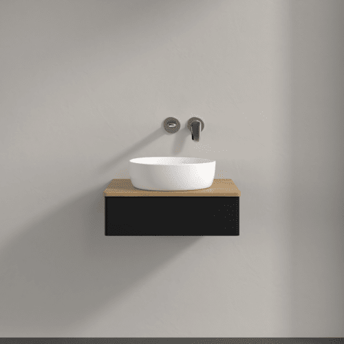 Bild von VILLEROY BOCH Antao Waschbeckenunterschrank, 1 Auszug, 600 x 190 x 500 mm, Front ohne Struktur, Black Matt Lacquer / Honey Oak #K07011PD