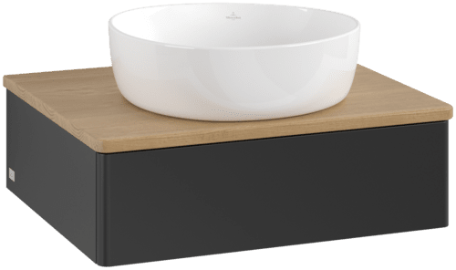 Obrázek VILLEROY BOCH Toaletní skříňka Antao, 1 zásuvka, 600 x 190 x 500 mm, přední strana bez konstrukce, černý matný lak / medový dub #K07011PD
