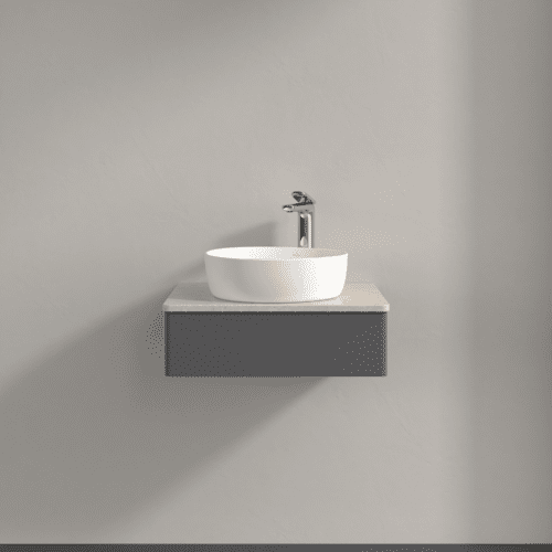 Bild von VILLEROY BOCH Antao Waschbeckenunterschrank, 1 Auszug, 600 x 190 x 500 mm, Front ohne Struktur, Anthracite Matt Lacquer / Botticino #K07053GK