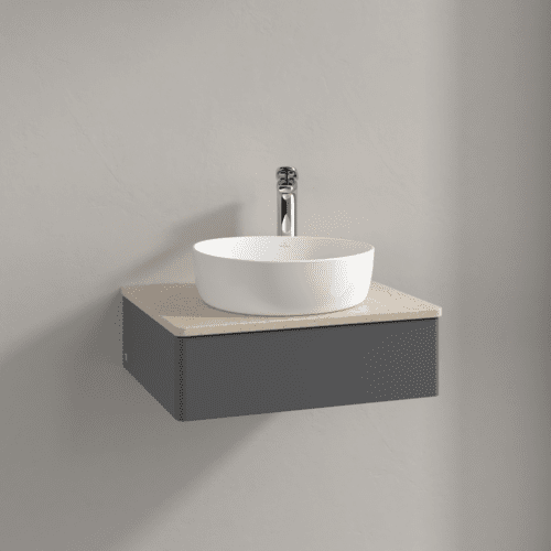 Bild von VILLEROY BOCH Antao Waschbeckenunterschrank, 1 Auszug, 600 x 190 x 500 mm, Front ohne Struktur, Anthracite Matt Lacquer / Botticino #K07053GK