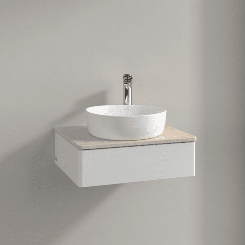 Bild von VILLEROY BOCH Antao Waschbeckenunterschrank, 1 Auszug, 600 x 190 x 500 mm, Front ohne Struktur, Glossy White Lacquer / Botticino #K07053GF