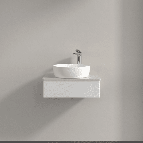 Bild von VILLEROY BOCH Antao Waschbeckenunterschrank, 1 Auszug, 600 x 190 x 500 mm, Front ohne Struktur, Glossy White Lacquer / Botticino #K07053GF