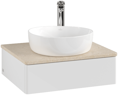 Obrázek VILLEROY BOCH Toaletní skříňka Antao, 1 zásuvka, 600 x 190 x 500 mm, přední strana bez konstrukce, lesklý bílý lak / Botticino #K07053GF