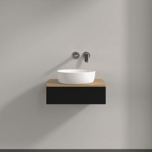 Bild von VILLEROY BOCH Antao Waschbeckenunterschrank, 1 Auszug, 600 x 190 x 500 mm, Front mit Struktur, Black Matt Lacquer / Honey Oak #K07111PD