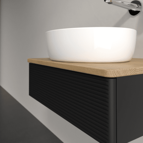 Bild von VILLEROY BOCH Antao Waschbeckenunterschrank, 1 Auszug, 600 x 190 x 500 mm, Front mit Struktur, Black Matt Lacquer / Honey Oak #K07111PD