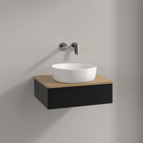 Bild von VILLEROY BOCH Antao Waschbeckenunterschrank, 1 Auszug, 600 x 190 x 500 mm, Front mit Struktur, Black Matt Lacquer / Honey Oak #K07111PD