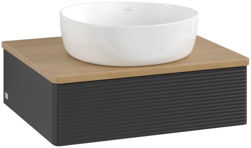 Obrázek VILLEROY BOCH Toaletní skříňka Antao, 1 zásuvka, 600 x 190 x 500 mm, přední strana s konstrukcí, černý matný lak / medový dub #K07111PD