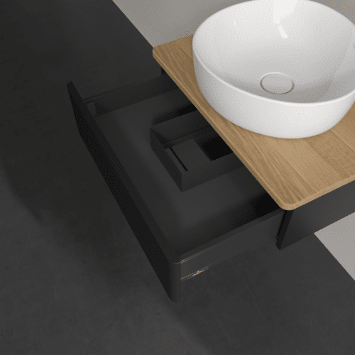Bild von VILLEROY BOCH Antao Waschbeckenunterschrank, 1 Auszug, 600 x 190 x 500 mm, Front mit Struktur, Black Matt Lacquer / Honey Oak #K07111PD