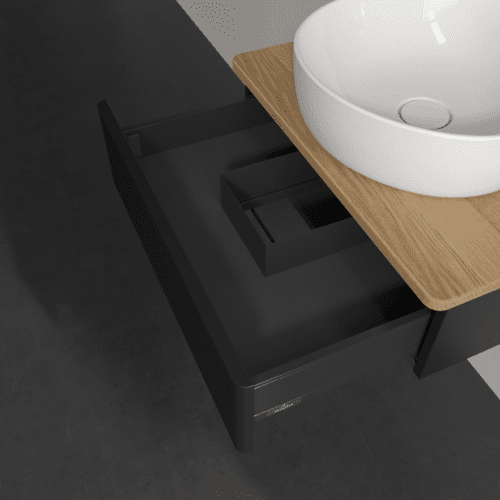 Bild von VILLEROY BOCH Antao Waschbeckenunterschrank, 1 Auszug, 600 x 190 x 500 mm, Front mit Struktur, Black Matt Lacquer / Honey Oak #K07111PD