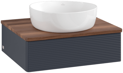 Obrázek VILLEROY BOCH Toaletní skříňka Antao, 1 zásuvka, 600 x 190 x 500 mm, texturovaná přední část, matný lak Midnight Blue / teplý ořech #K07112HG