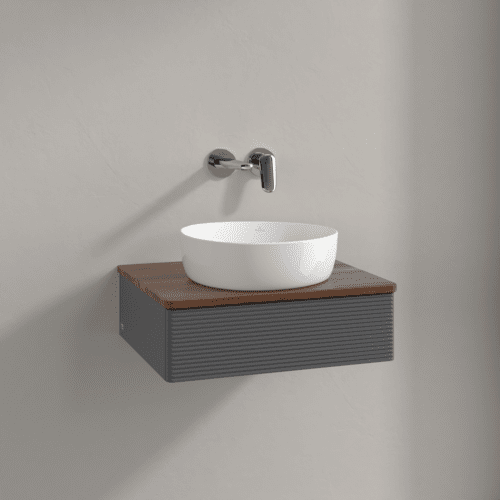 Bild von VILLEROY BOCH Antao Waschbeckenunterschrank, 1 Auszug, 600 x 190 x 500 mm, Front mit Struktur, Anthracite Matt Lacquer / Warm Walnut #K07112GK