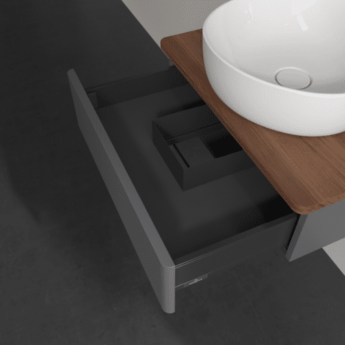 Bild von VILLEROY BOCH Antao Waschbeckenunterschrank, 1 Auszug, 600 x 190 x 500 mm, Front mit Struktur, Anthracite Matt Lacquer / Warm Walnut #K07112GK