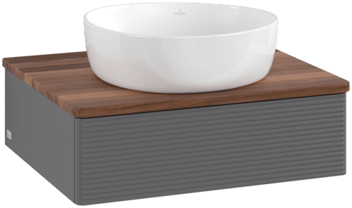 Obrázek VILLEROY BOCH Toaletní skříňka Antao, 1 zásuvka, 600 x 190 x 500 mm, přední strana s konstrukcí, antracitový matný lak / teplý ořech #K07112GK
