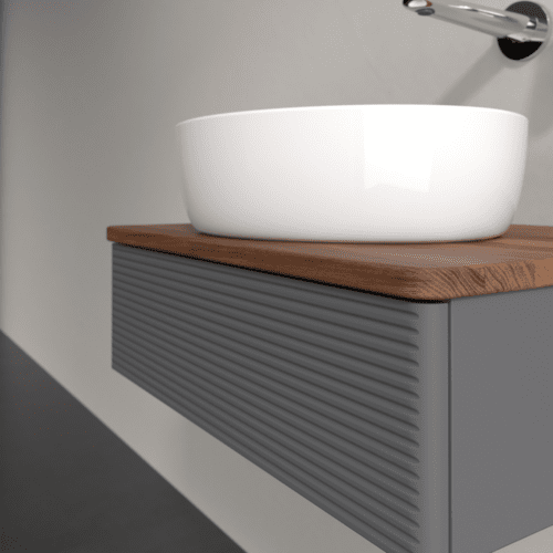 Bild von VILLEROY BOCH Antao Waschbeckenunterschrank, 1 Auszug, 600 x 190 x 500 mm, Front mit Struktur, Anthracite Matt Lacquer / Warm Walnut #K07112GK