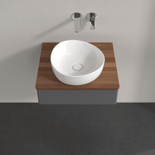 Bild von VILLEROY BOCH Antao Waschbeckenunterschrank, 1 Auszug, 600 x 190 x 500 mm, Front mit Struktur, Anthracite Matt Lacquer / Warm Walnut #K07112GK