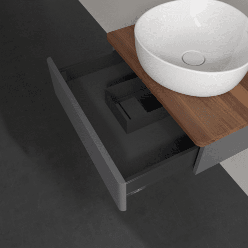 Bild von VILLEROY BOCH Antao Waschbeckenunterschrank, 1 Auszug, 600 x 190 x 500 mm, Front mit Struktur, Anthracite Matt Lacquer / Warm Walnut #K07112GK