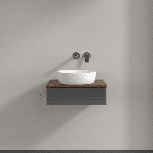 Bild von VILLEROY BOCH Antao Waschbeckenunterschrank, 1 Auszug, 600 x 190 x 500 mm, Front mit Struktur, Anthracite Matt Lacquer / Warm Walnut #K07112GK