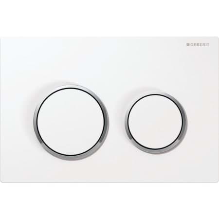 Picture of GEBERIT Omega20 flush plate for dual flush Plate and buttons: white matt coated, easy-to-clean coated Design rings: gloss chrome-plated #115.085.JT.1