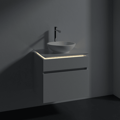 Bild von VILLEROY BOCH Legato Waschbeckenunterschrank, mit Beleuchtung, 2 Auszüge, 600 x 550 x 500 mm, Soft Grey / Soft Grey #B568L0VK