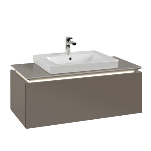 VILLEROY BOCH Legato Vanity unit, with lighting, 1 pull-out compartment, 1000 x 380 x 500 mm, Truffle Grey / Truffle Grey #B680L0VG resmi