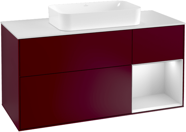 Obrázek VILLEROY BOCH Toaletní skříňka Finion, s osvětlením, 3 výsuvy, 1200 x 603 x 501 mm, Peony Matt Lacquer / White Matt Lacquer / Glass White Matt #F301MTHB