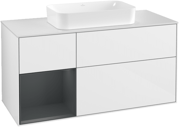 Зображення з  VILLEROY BOCH Finion Vanity unit, with lighting, 3 pull-out compartments, 1200 x 603 x 501 mm, Glossy White Lacquer / Midnight Blue Matt Lacquer / Glass White Matt #F291HGGF