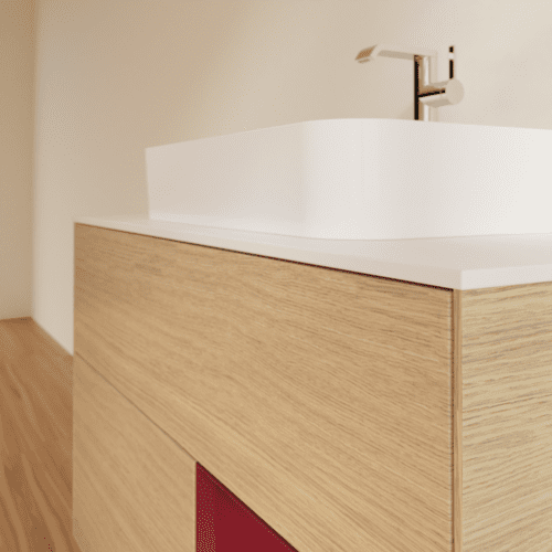 VILLEROY BOCH Finion Waschbeckenunterschrank, mit Beleuchtung, 2 Auszüge, 1000 x 603 x 501 mm, Oak Veneer / Peony Matt Lacquer / Glass White Matt #F371HBPC, Bild 6