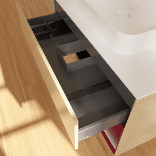 VILLEROY BOCH Finion Waschbeckenunterschrank, mit Beleuchtung, 2 Auszüge, 1000 x 603 x 501 mm, Oak Veneer / Peony Matt Lacquer / Glass White Matt #F371HBPC, Bild 8