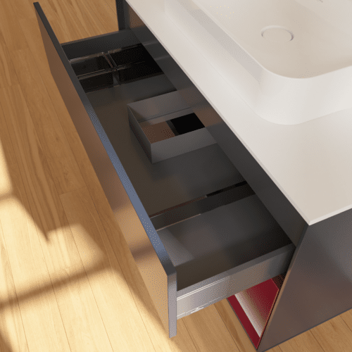 VILLEROY BOCH Finion Waschbeckenunterschrank, mit Beleuchtung, 2 Auszüge, 1000 x 603 x 501 mm, Midnight Blue Matt Lacquer / Peony Matt Lacquer / Glass White Matt #F371HBHG, Bild 8