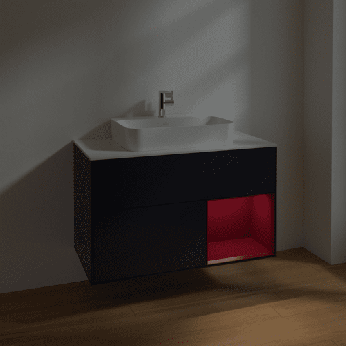 VILLEROY BOCH Finion Waschbeckenunterschrank, mit Beleuchtung, 2 Auszüge, 1000 x 603 x 501 mm, Midnight Blue Matt Lacquer / Peony Matt Lacquer / Glass White Matt #F371HBHG, Bild 5