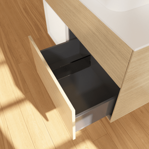 VILLEROY BOCH Finion Waschbeckenunterschrank, mit Beleuchtung, 2 Auszüge, 1000 x 603 x 501 mm, Oak Veneer / White Matt Lacquer / Glass White Matt #F361MTPC, Bild 7