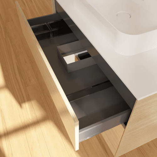 VILLEROY BOCH Finion Waschbeckenunterschrank, mit Beleuchtung, 2 Auszüge, 1000 x 603 x 501 mm, Oak Veneer / White Matt Lacquer / Glass White Matt #F361MTPC, Bild 8