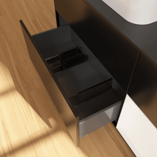 Bild von VILLEROY BOCH Finion Waschbeckenunterschrank, mit Beleuchtung, 3 Auszüge, 1200 x 603 x 501 mm, Black Matt Lacquer / White Matt Lacquer / Glass Black Matt #F402MTPD