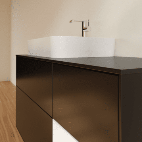 Bild von VILLEROY BOCH Finion Waschbeckenunterschrank, mit Beleuchtung, 3 Auszüge, 1200 x 603 x 501 mm, Black Matt Lacquer / White Matt Lacquer / Glass Black Matt #F402MTPD