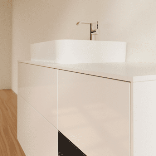 Picture of VILLEROY BOCH Finion Vanity unit, with lighting, 3 pull-out compartments, 1200 x 603 x 501 mm, Glossy White Lacquer / Black Matt Lacquer / Glass White Matt #F401PDGF