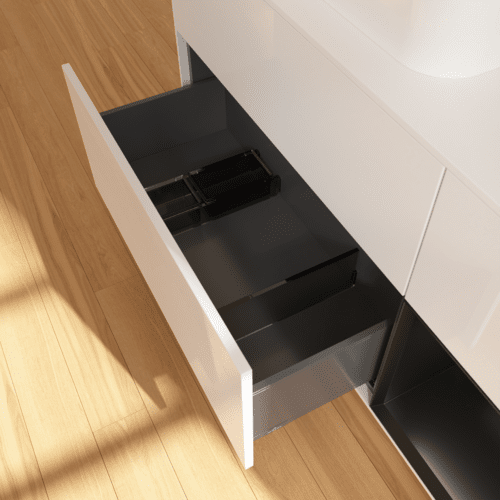Picture of VILLEROY BOCH Finion Vanity unit, with lighting, 3 pull-out compartments, 1200 x 603 x 501 mm, Glossy White Lacquer / Black Matt Lacquer / Glass White Matt #F401PDGF