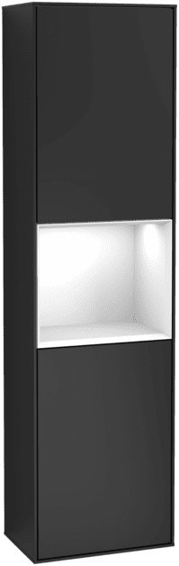 Obrázek VILLEROY BOCH Vysoká skříňka Finion, s osvětlením, 2 dveře, 418 x 1516 x 270 mm, černý matný lak / bílý lesklý lak #F460GFPD