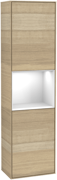 Bild von VILLEROY BOCH Finion Hochschrank, mit Beleuchtung, 2 Türen, 418 x 1516 x 270 mm, Oak Veneer / Glossy White Lacquer #F460GFPC