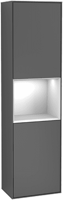 Picture of VILLEROY BOCH Finion Tall cabinet, with lighting, 2 doors, 418 x 1516 x 270 mm, Silk Grey Matt Lacquer / Midnight Blue Matt Lacquer #F470HGHJ