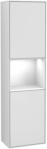 Obrázek VILLEROY BOCH Vysoká skříňka Finion, s osvětlením, 2 dveře, 418 x 1516 x 270 mm, bílý matný lak / bílý lesklý lak #F460GFMT