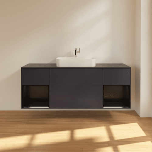 VILLEROY BOCH Finion Waschbeckenunterschrank, mit Beleuchtung, 4 Auszüge, 1600 x 603 x 501 mm, Midnight Blue Matt Lacquer / Black Matt Lacquer / Glass Black Matt #F452PDHG, Bild 3